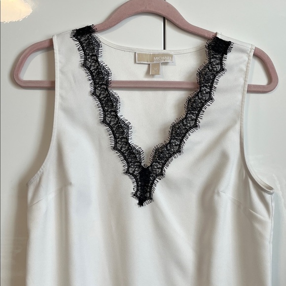 MICHAEL KORS White Sleeveless Top with Black Lace Trim, Size M - Picture 3 of 10